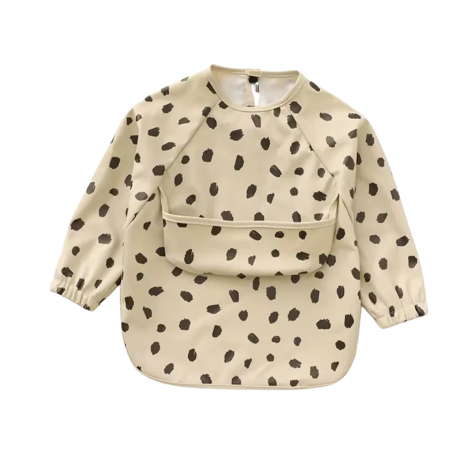 Long sleeve bib with crumb pouch (Black dot)