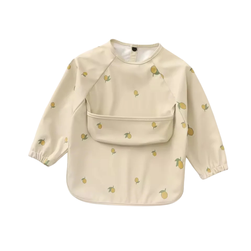 Long sleeved bib with crumb pouch (Lemon)