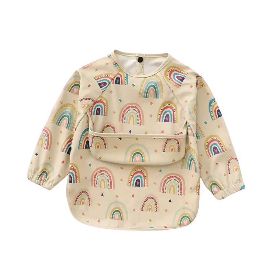 Long sleeved bib with crumb pouch (Rainbow)