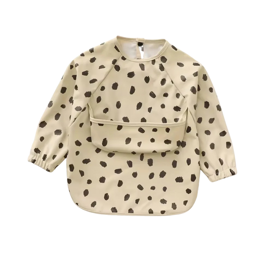 Long sleeve bib with crumb pouch (Black dot)