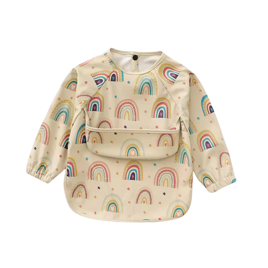 Long sleeved bib with crumb pouch (Rainbow)